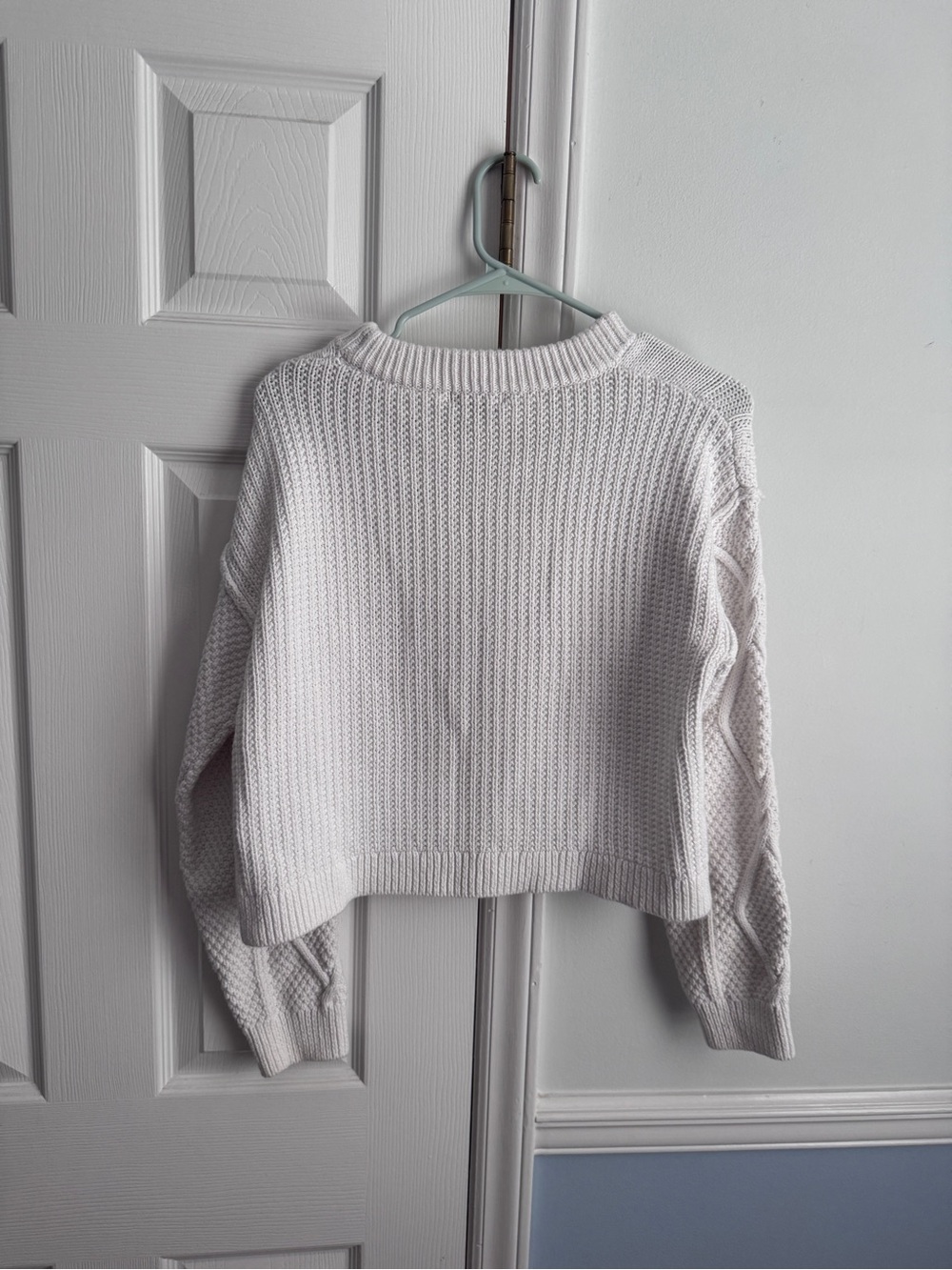 Quince Organic Cotton Cropped Cable Knit Crew Sweater Ivory S - Picture 10 of 14